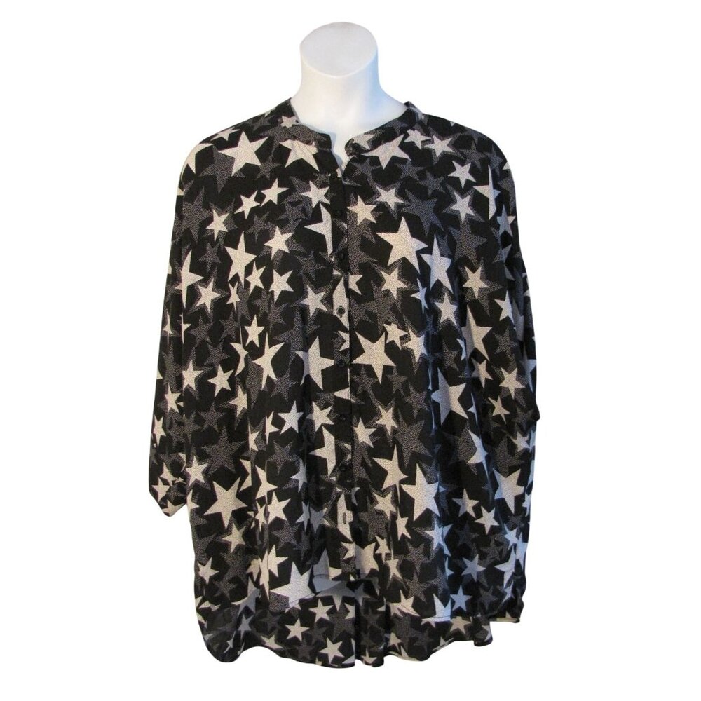Torrid 4 4X Black White Stars Oversized Shirt Top Blouse